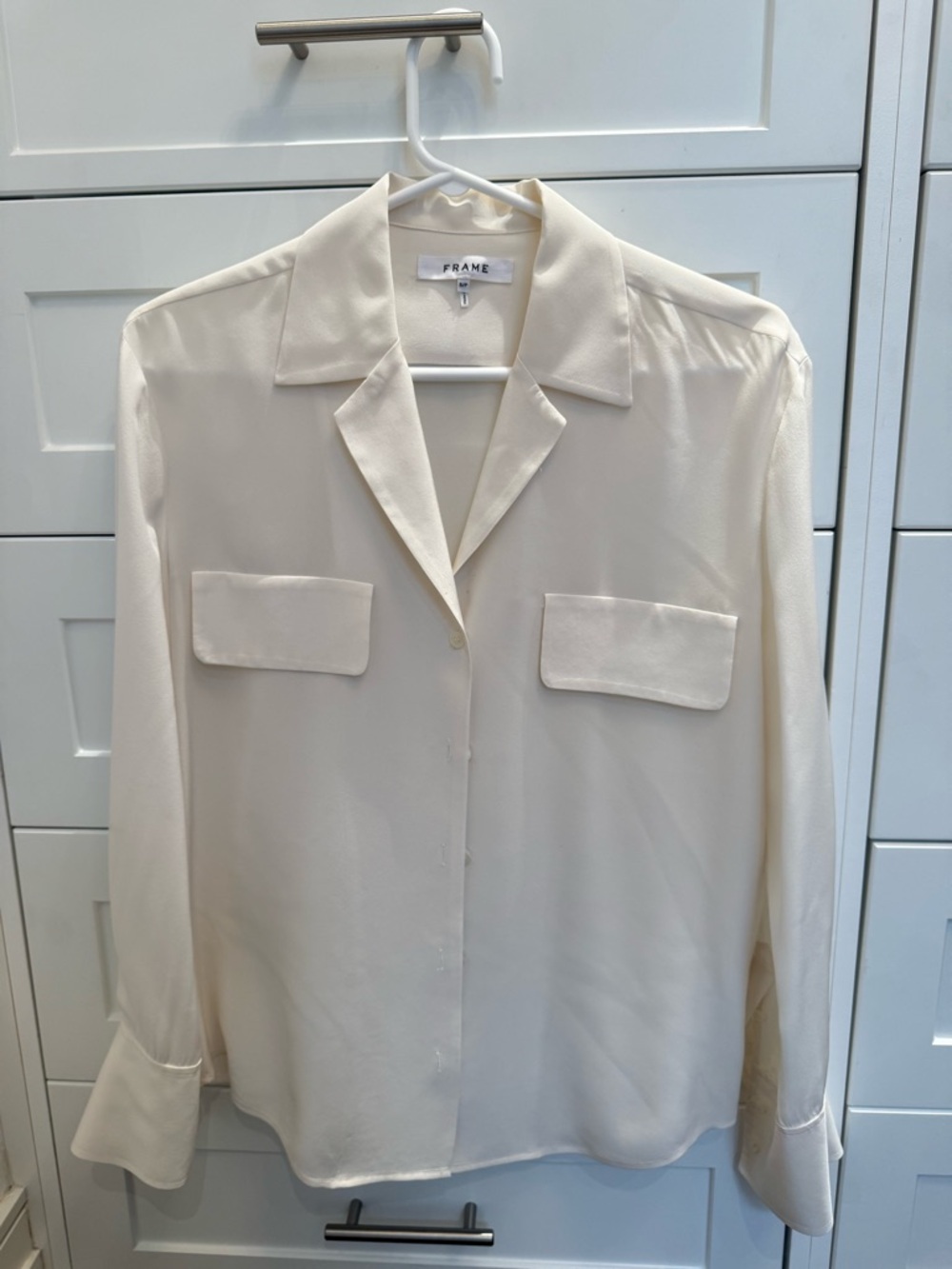 Frame Denim Ivory Button-Front Silk Blouse